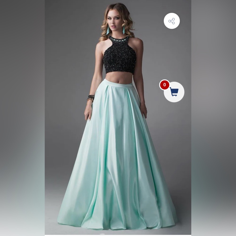 Elegant Sleeveless Gown in Black and Mint dress by Brit Cameron
Size 4,10 & 12
